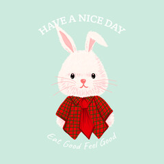 The year of the Rabbit. Greeting card template 2023 with white rabbit. Vector illustrations wild animal zodiac sign. for t-shirt print design and slogan "Have a nice day"