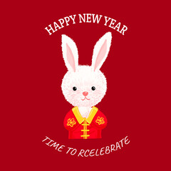 The year of the Rabbit. Greeting card template 2023 with white rabbit. Vector illustrations wild animal zodiac sign. abstract design element icon. Horoscope concept and slogan 