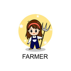 vector girl in farm suit with equipment cartoon illustration