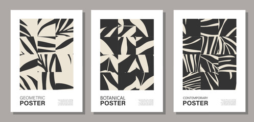 Set of minimalist wall art posters with abstract shapes composition collage