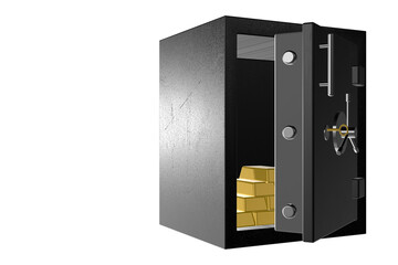 safe with door open safe with gold bars gold bullion inside open safe cut out isolated on white background