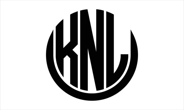 KNL three letter circle logo design vector template.  monogram symbol on black & white.