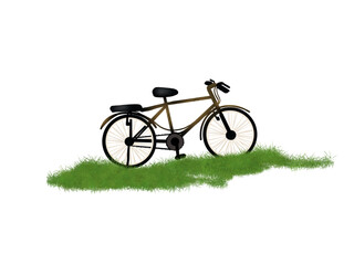 Fototapeta premium Black bike on the grass. Illustration in png format.