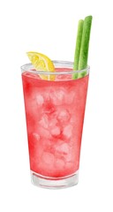 Bloody Mary cocktail watercolor hand drawn illustration. Drink clipart on white background.