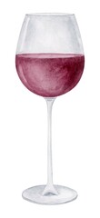 Wineglass watercolor illustration. Red wine isolated clipart element.