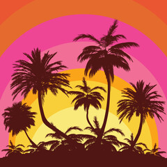 Palm trees on island retro poster