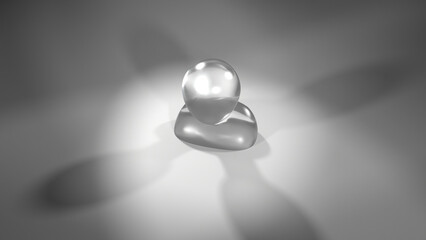 rendered simple-3D scene of plain figure under lime light symbolizing a famous celebrity in grayscale