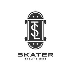 skateboard sports illustration logo with letter TSL