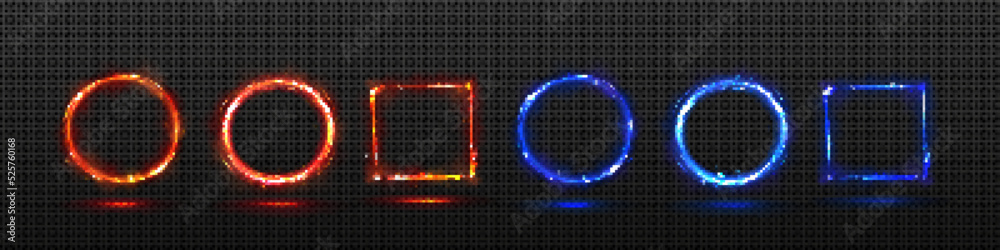 Poster set of circular and square fire frames isolated on transparent background. vector illustration of ye