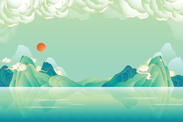 Colorful mountain landscape with asian style