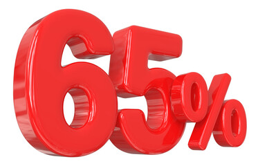 Sale 65 percent number red 3d render