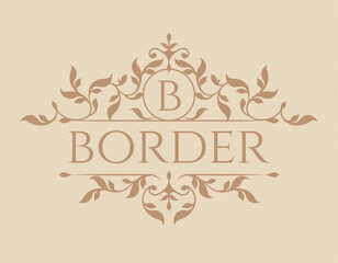 Title border with monogram. Classic floral ornament. Decorative elegant frame.