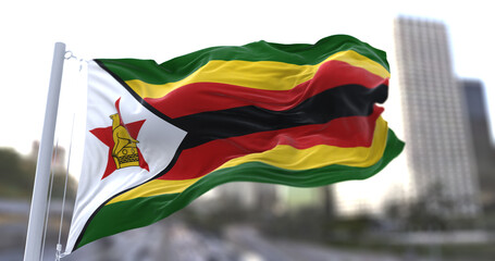 3d illustration flag of Zimbabwe. flag symbols of Zimbabwe. - obrazy, fototapety, plakaty