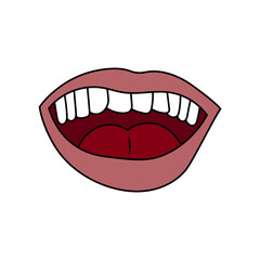 Open smiling mouth doodle vector illustration.