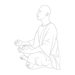 Man meditating profile view sketch vector illustration.