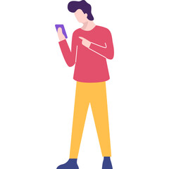 Man using mobile app vector icon isolated