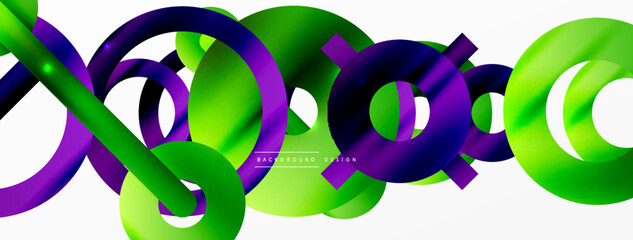 Minimal geometric abstract background. Shiny and glossy circle, line and round shapes design. Trendy techno business template for wallpaper, banner, background or landing