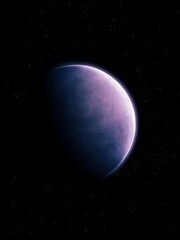 Amazing alien planet, realistic exoplanet. Beauty of the universe. Exoplanet in purple tones. Sci-Fi wallpaper.