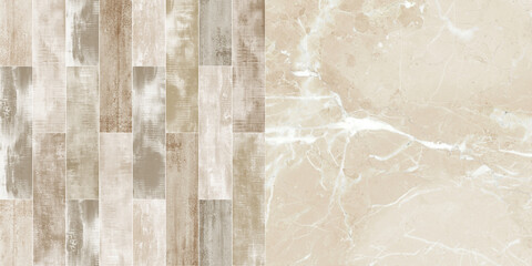 Background with beige marble and wood arrangement