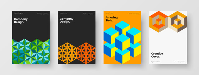 Trendy geometric shapes company identity illustration composition. Original corporate cover A4 vector design layout set.