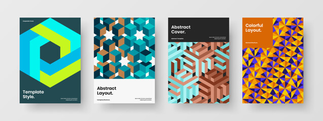 Fototapeta premium Fresh geometric shapes company brochure layout composition. Trendy corporate identity A4 design vector template set.
