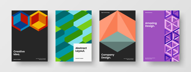 Vivid geometric shapes flyer illustration bundle. Original booklet design vector concept collection.