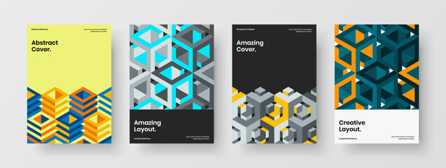 Fototapeta na wymiar Premium cover A4 design vector template bundle. Creative geometric hexagons front page layout set.