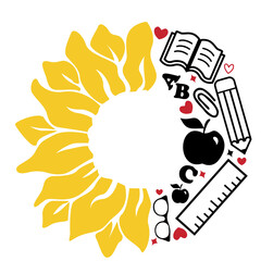 Fototapeta na wymiar Teacher School Supplies with yellow sunflower design