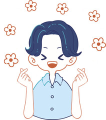 指ハートで喜びを表現する人物のイラスト