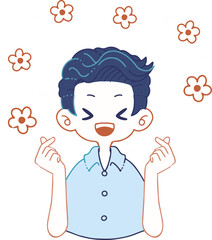 指ハートで喜びを表現する人物のイラスト