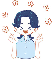 指ハートで喜びを表現する人物のイラスト