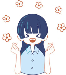 指ハートで喜びを表現する人物のイラスト