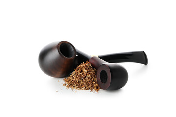 Smoking pipes with tobacco isolated on white background