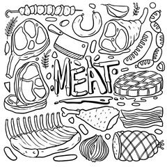 Hand Drawn set of Barbecue Day Doodle illustration, BBQ doodles isolated on white background. Vector illustration.