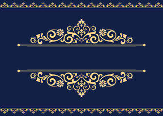 Vintage gold and dark blue element. Graphic vector design. Damask graphic ornament