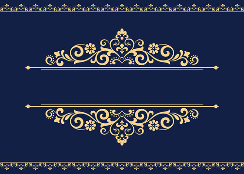 Vintage gold and dark blue element. Graphic vector design. Damask graphic ornament