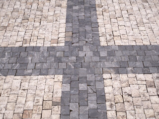 Granite paving stones on the square.