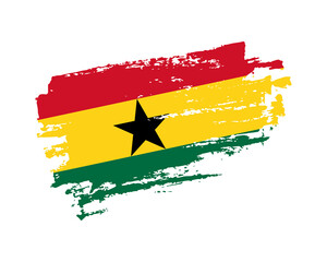 Hand painted Ghana grunge brush style flag on solid background