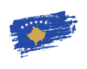 Obraz premium Hand painted Kosovo grunge brush style flag on solid background
