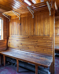 Wooden bench in the wagon