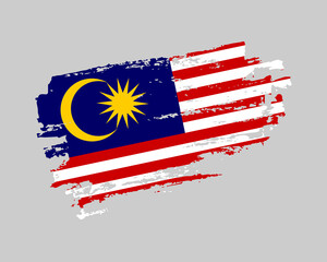 Hand painted Malaysia grunge brush style flag on solid background