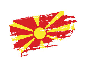 Hand painted North Macedonia grunge brush style flag on solid background - obrazy, fototapety, plakaty