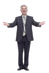 smiling friendly man looking at you. isolated on a white