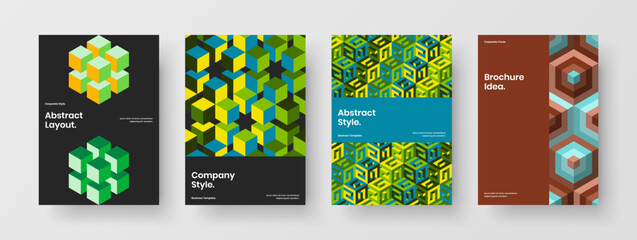 Fototapeta na wymiar Multicolored catalog cover vector design template set. Clean mosaic shapes company brochure illustration bundle.