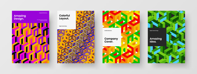 Premium mosaic tiles postcard illustration bundle. Trendy corporate brochure vector design template composition.