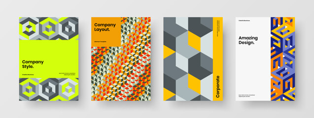 Fototapeta premium Simple handbill vector design layout bundle. Creative mosaic shapes catalog cover concept collection.