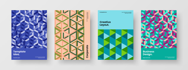 Colorful geometric shapes catalog cover concept set. Original poster design vector layout collection.