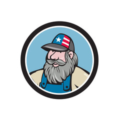 Hillbilly Man Beard Circle Cartoon