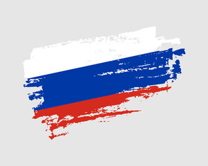 Hand painted Russia grunge brush style flag on solid background