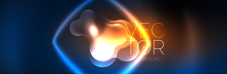 Glowing neon lights abstract shapes composition. Magic energy concept. Template for wallpaper, banner, background or landing